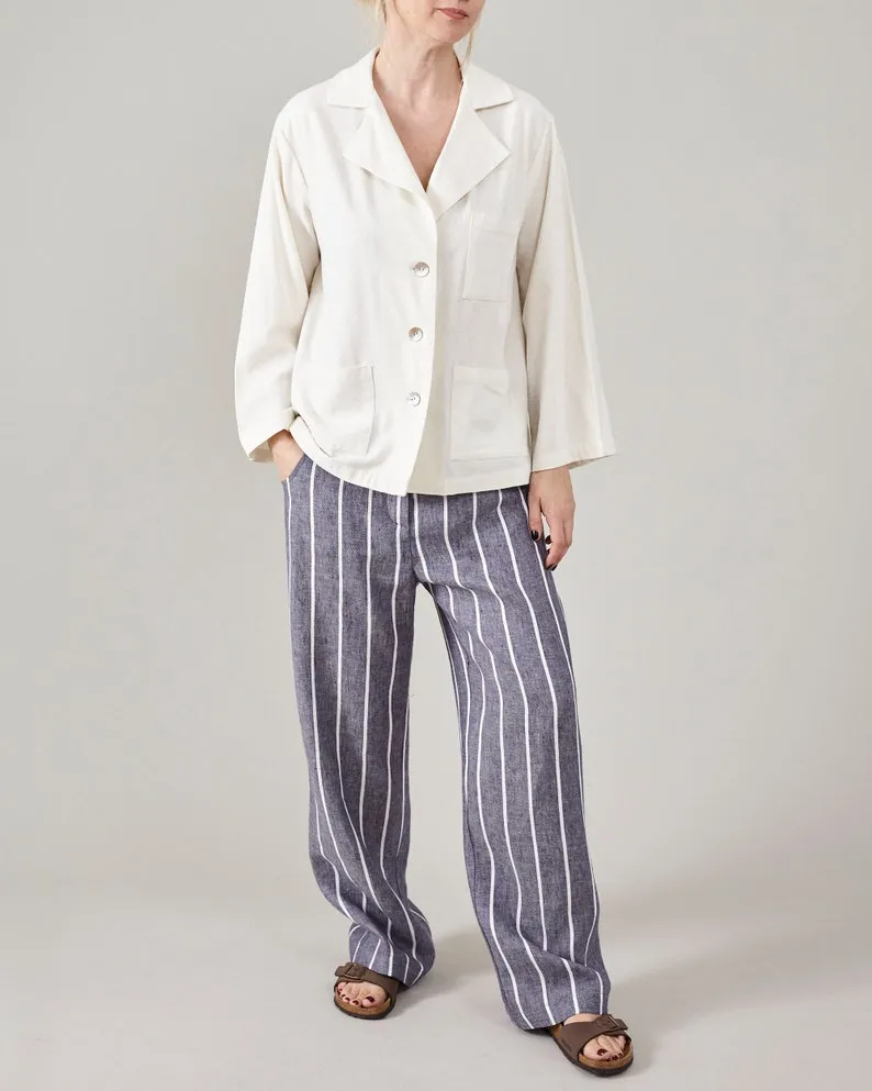| Localized shipping Privacy-focused Linen | Mid-Waist | Leg Pants and Wide Capsule Summer | Solid Slacks for Wardrobe Trousers Resort Coastal Striped Fit Women Relaxed Custom