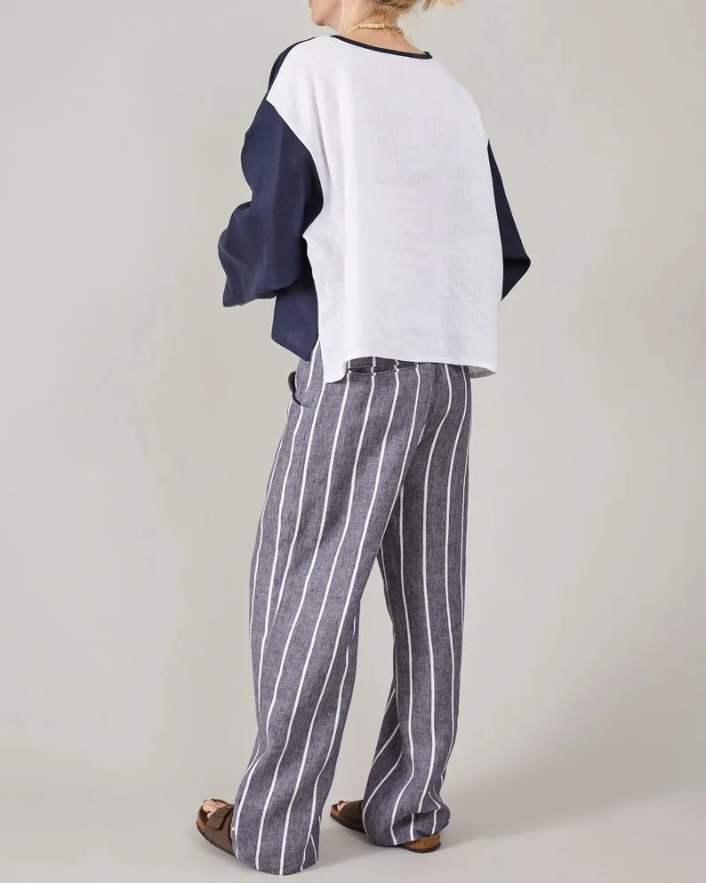 | Localized shipping Privacy-focused Linen | Mid-Waist | Leg Pants and Wide Capsule Summer | Solid Slacks for Wardrobe Trousers Resort Coastal Striped Fit Women Relaxed Custom