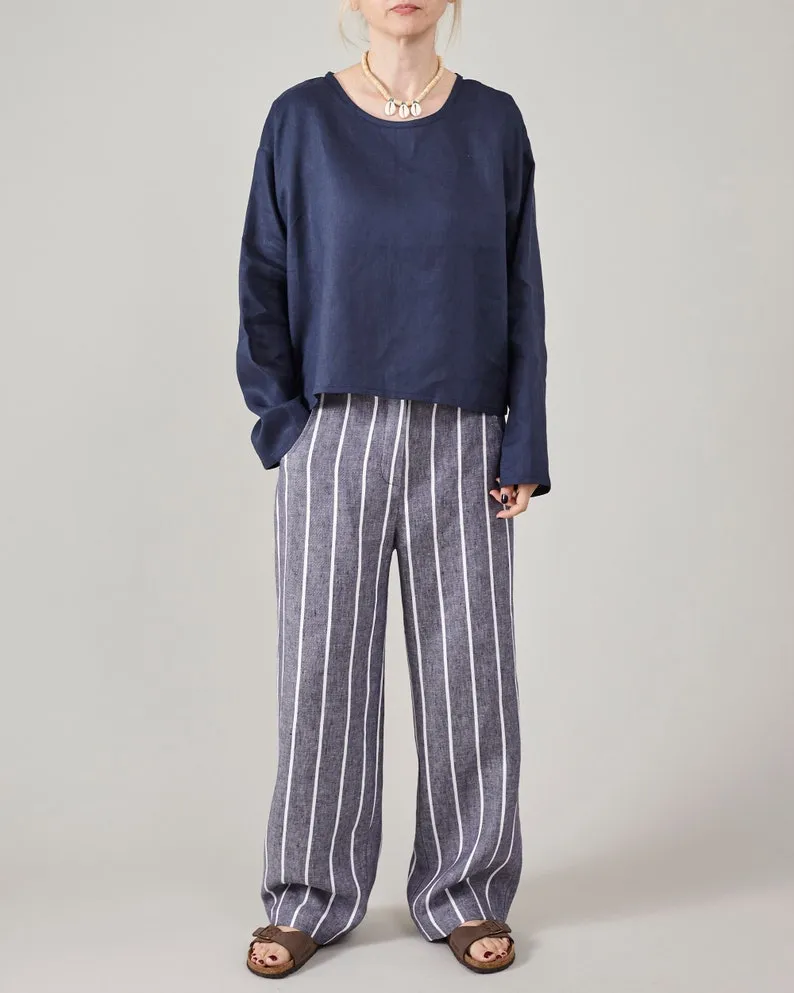 | Localized shipping Privacy-focused Linen | Mid-Waist | Leg Pants and Wide Capsule Summer | Solid Slacks for Wardrobe Trousers Resort Coastal Striped Fit Women Relaxed Custom
