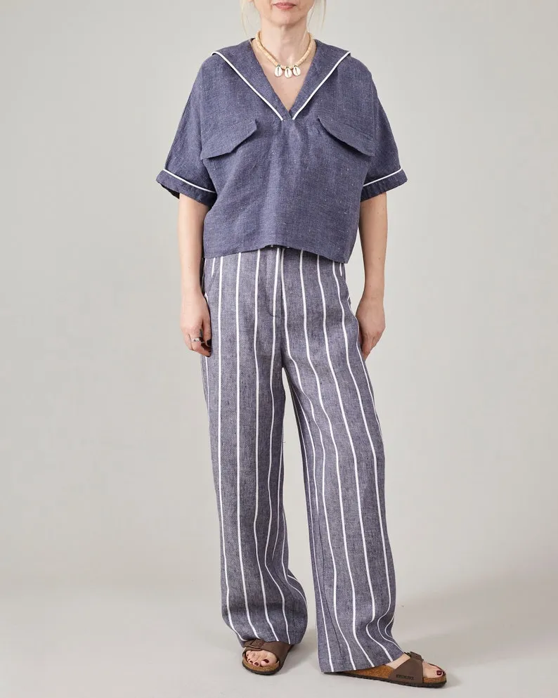 | Localized shipping Privacy-focused Linen | Mid-Waist | Leg Pants and Wide Capsule Summer | Solid Slacks for Wardrobe Trousers Resort Coastal Striped Fit Women Relaxed Custom