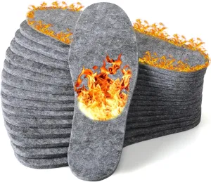 10 Pairs Wool Felt Warm Insoles for Men and Women - Winter Boot Inserts, Shoe Liners, Gray - Men's 6/ Women's 7