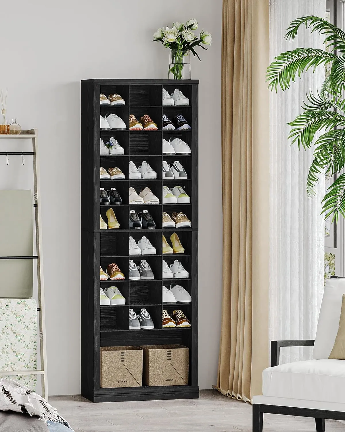 11-Tier Shoe Storage Cabinet, Free Standing Closet Organizers and Storage with 31 Open Cubbie, Space Saving Shoe Rack for Entryway, Bedroom, Black SR02004X