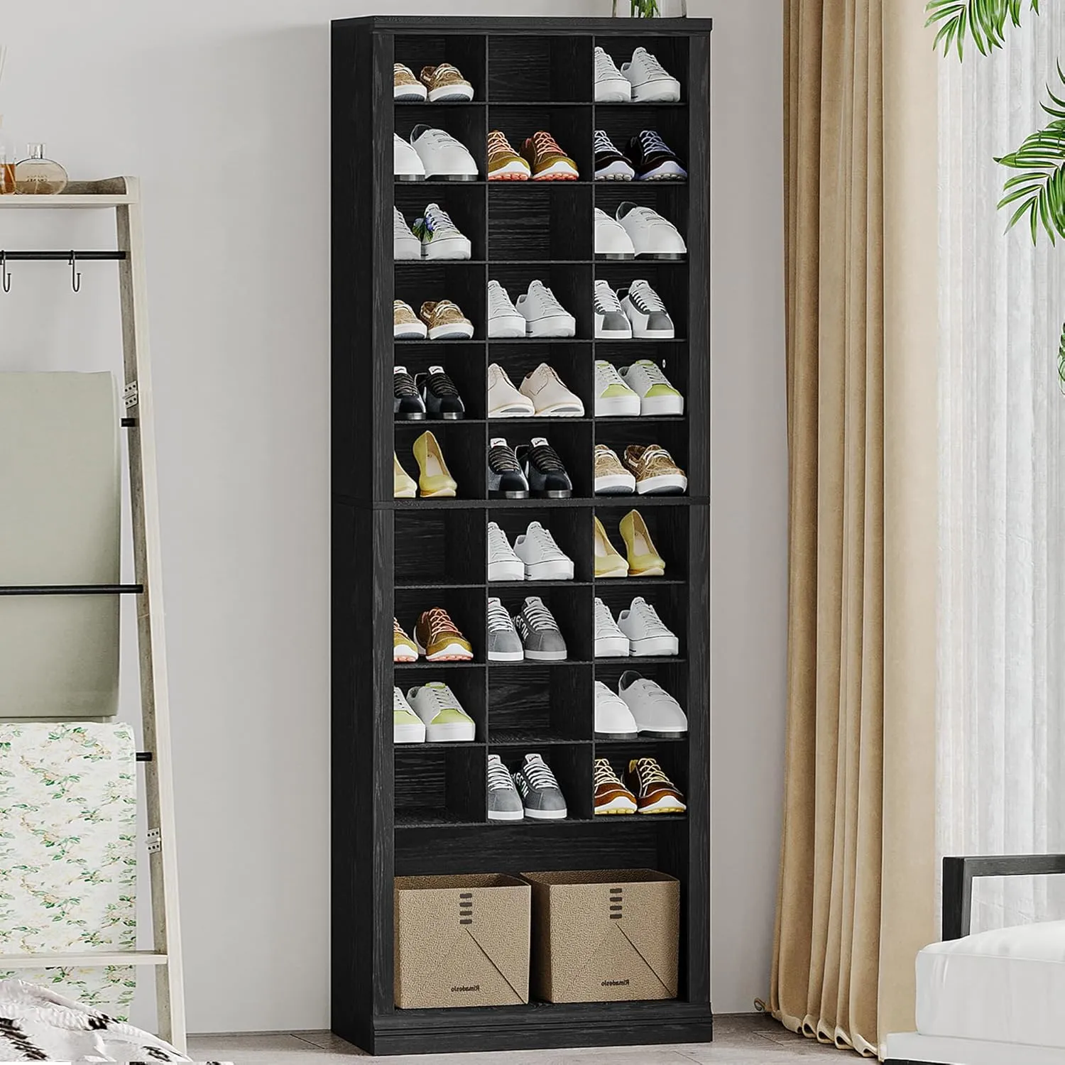 11-Tier Shoe Storage Cabinet, Free Standing Closet Organizers and Storage with 31 Open Cubbie, Space Saving Shoe Rack for Entryway, Bedroom, Black SR02004X