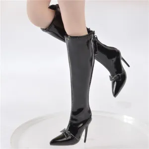 1/6 Scale Female Soldier Model Figure Doll Shoes Leather High Heels Boots for 12" Movable Doll Action Figure，Doll Miniatures Accessories Doll(Black)