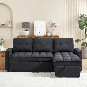 78.75 L-Shaped Reclining Sectional Sofa Bed - Pull-Out Sleeper with USB & Type-C Charging Ports, Storage Compartment & Arm Side Organizer Pocket, Comfortable Living Room Recliner -Black