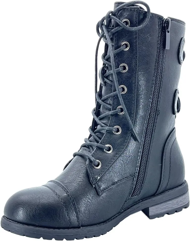 ABSOLEX Girl's Toddle/Little Kid/Big Kid Lace up Round Toe Low Heel Combat Boots