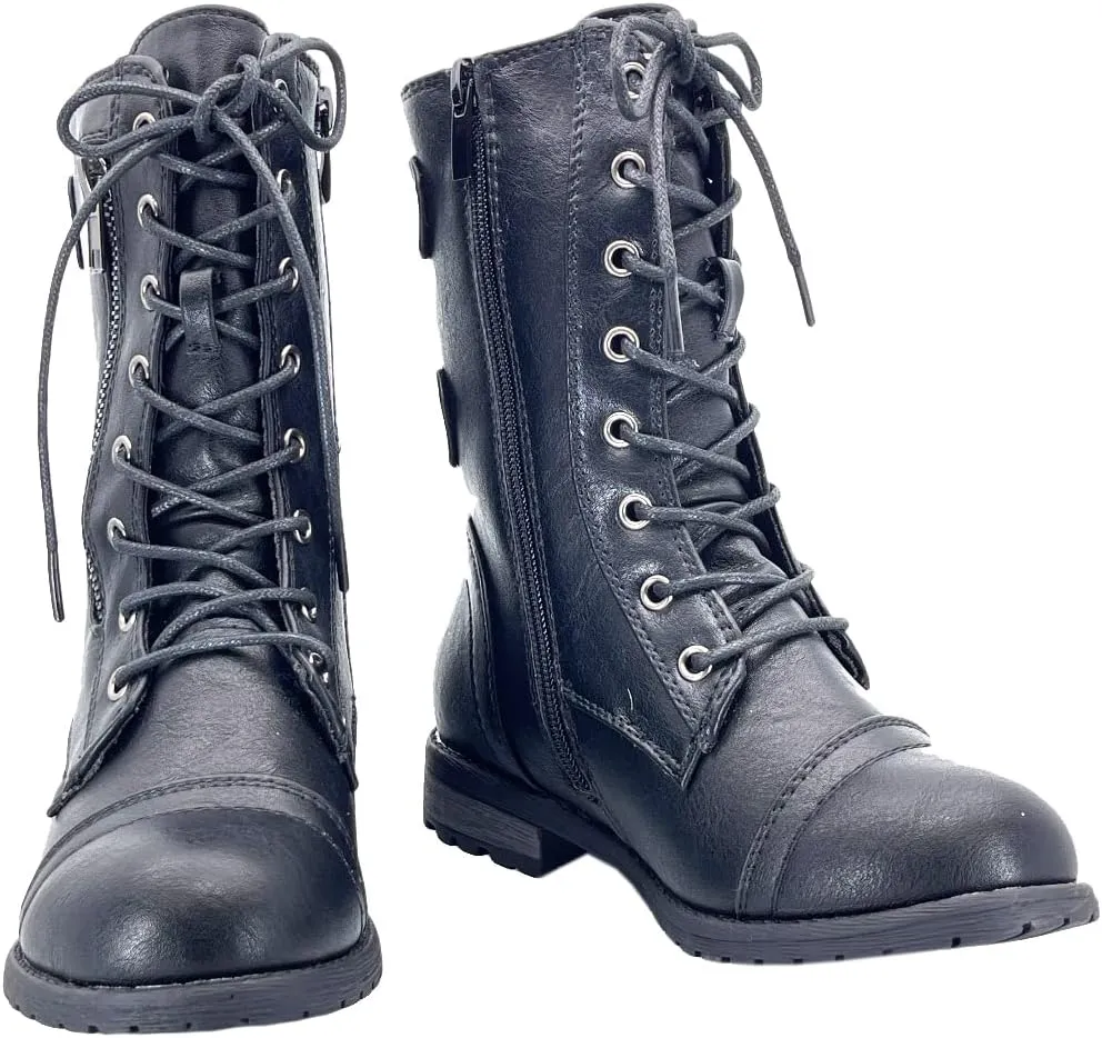 ABSOLEX Girl's Toddle/Little Kid/Big Kid Lace up Round Toe Low Heel Combat Boots