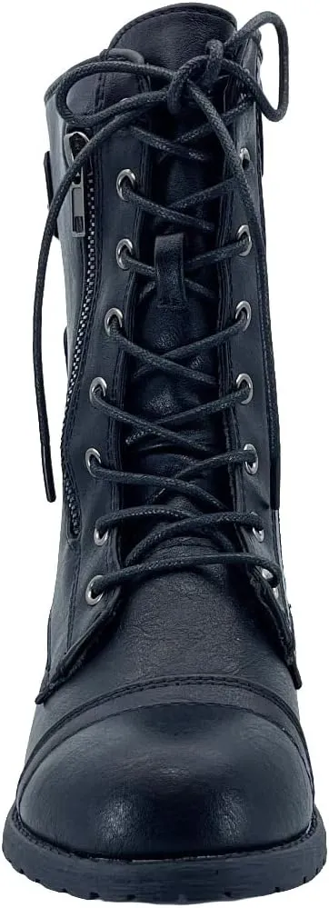 ABSOLEX Girl's Toddle/Little Kid/Big Kid Lace up Round Toe Low Heel Combat Boots