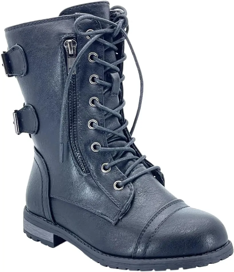 ABSOLEX Girl's Toddle/Little Kid/Big Kid Lace up Round Toe Low Heel Combat Boots