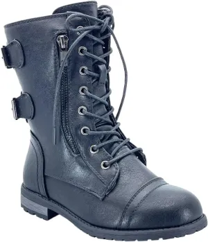 ABSOLEX Girl's Toddle/Little Kid/Big Kid Lace up Round Toe Low Heel Combat Boots