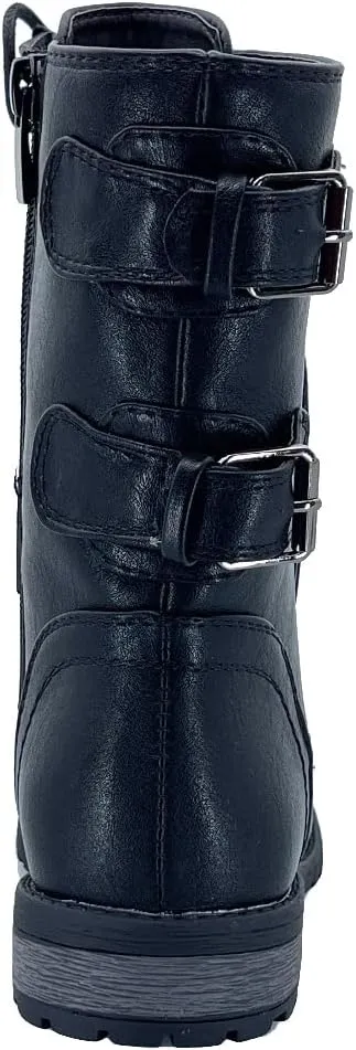 ABSOLEX Girl's Toddle/Little Kid/Big Kid Lace up Round Toe Low Heel Combat Boots