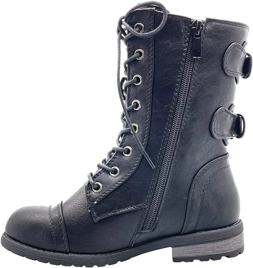 ABSOLEX Girl's Toddle/Little Kid/Big Kid Lace up Round Toe Low Heel Combat Boots