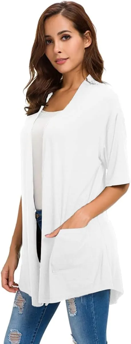 ADANIKI Womens Short Sleeve Open Front Lightweight Casual Comfy Long Line Drape Hem Soft Modal Cardigans Sweater