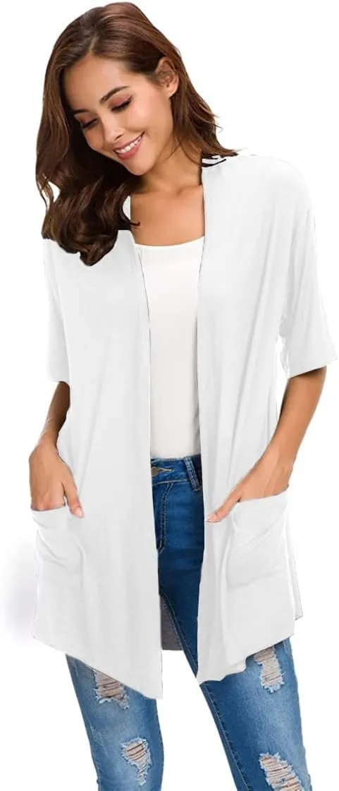ADANIKI Womens Short Sleeve Open Front Lightweight Casual Comfy Long Line Drape Hem Soft Modal Cardigans Sweater