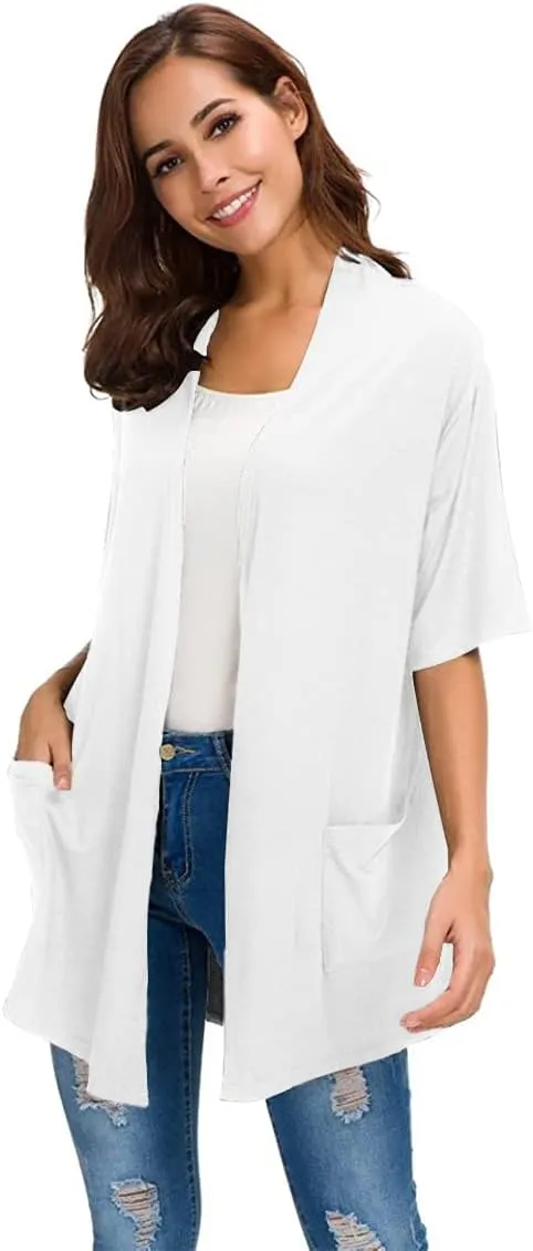ADANIKI Womens Short Sleeve Open Front Lightweight Casual Comfy Long Line Drape Hem Soft Modal Cardigans Sweater