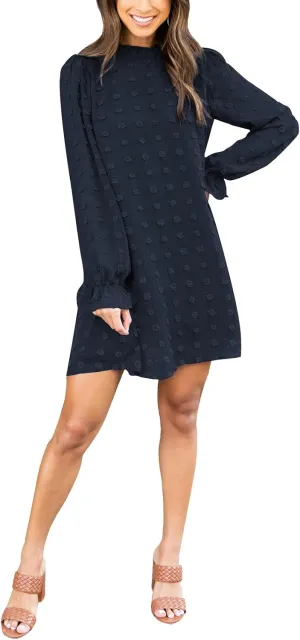 Adibosy Women Dress Long Sleeve: Flowy Wedding Guest Casual Mini Dresses for Womens Swiss Dot Chiffon Short Dress