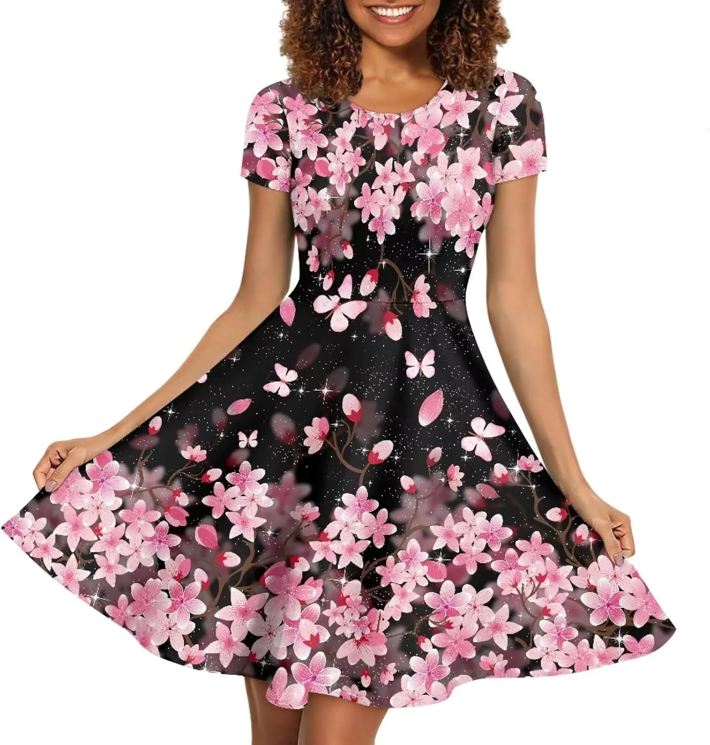 AFPANQZ Womens Casual Summer Lightweight Vintage Dress Short Sleeve Midi Dress Knee-Long Luxury Formal Dress