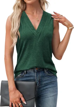 Agnes Urban Womens V Neck Tank Tops Dressy Summer Sleeveless Shirts Casual Loose Tunic Tops Blouses T Shirts