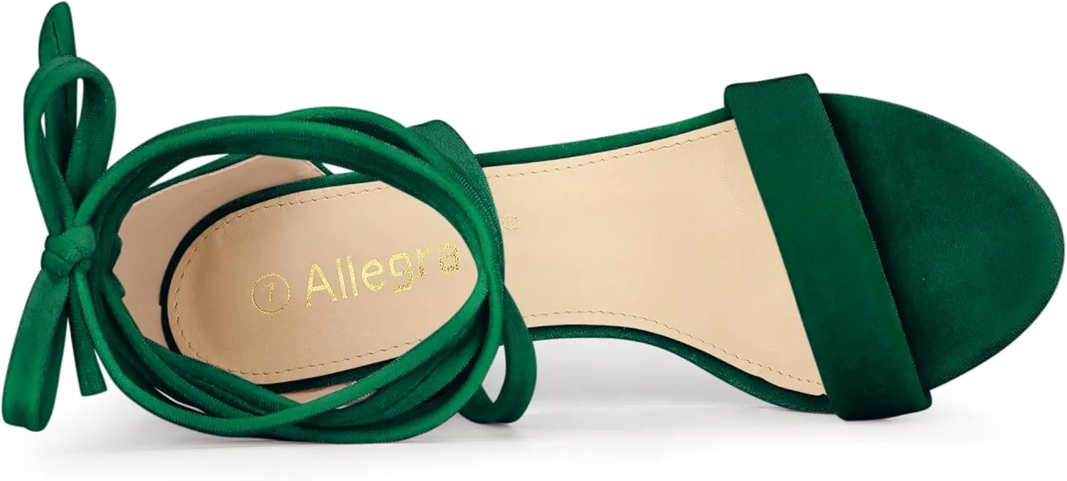 Allegra K Women's Faux Velvet Lace Up Chunky Heel Strappy Sandals