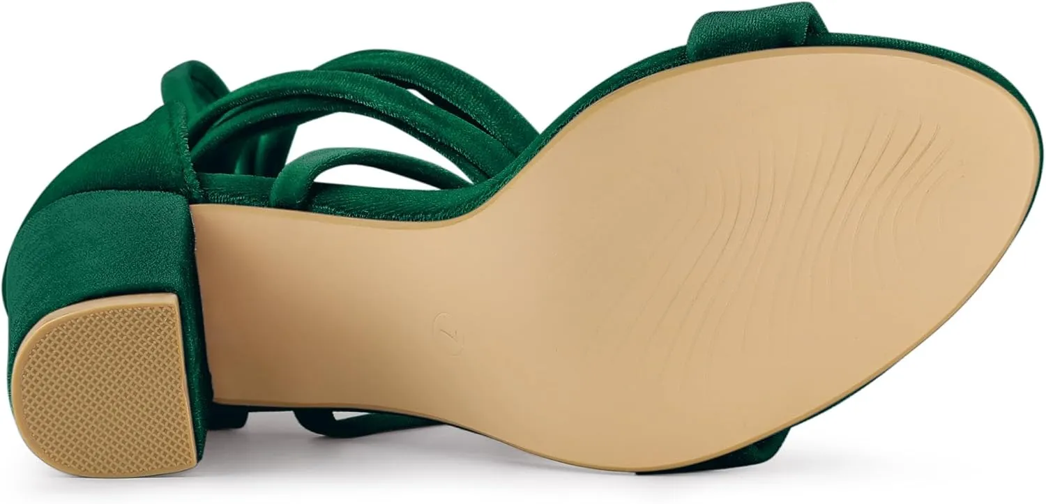 Allegra K Women's Faux Velvet Lace Up Chunky Heel Strappy Sandals