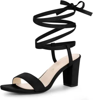 Allegra K Women's Lace Up Chunky Heels Sandals