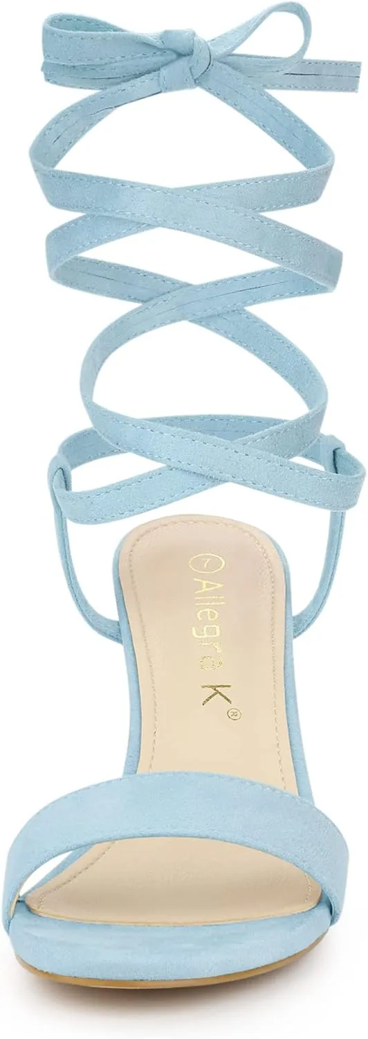 Allegra K Women's Lace Up Chunky Heels Sandals