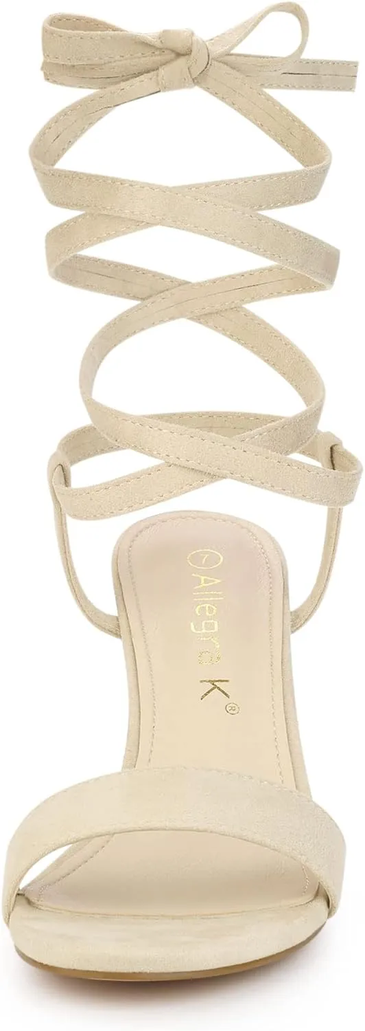 Allegra K Women's Lace Up Chunky Heels Sandals