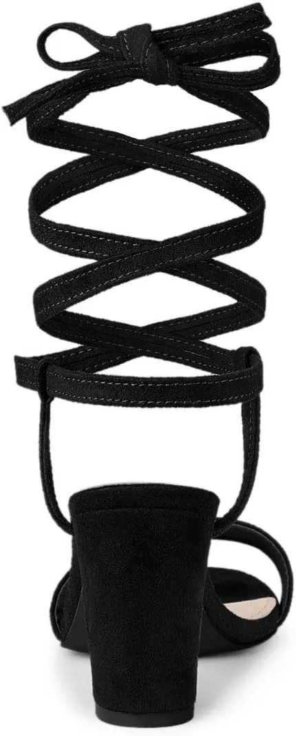 Allegra K Women's Lace Up Chunky Heels Sandals