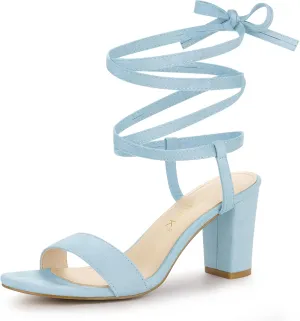 Allegra K Women's Lace Up Chunky Heels Sandals