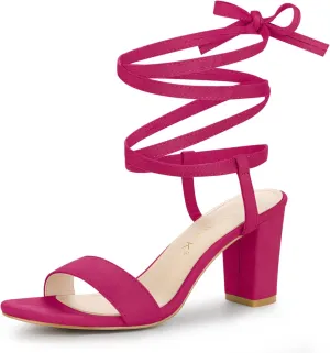 Allegra K Women's Lace Up Chunky Heels Sandals