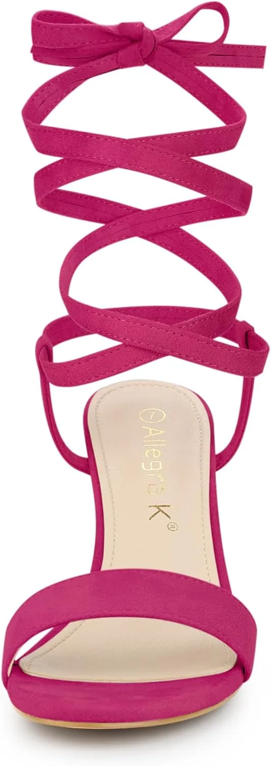 Allegra K Women's Lace Up Chunky Heels Sandals