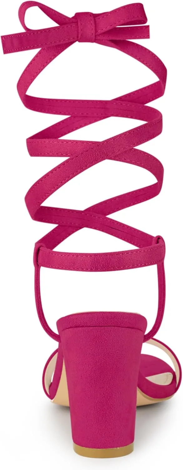 Allegra K Women's Lace Up Chunky Heels Sandals