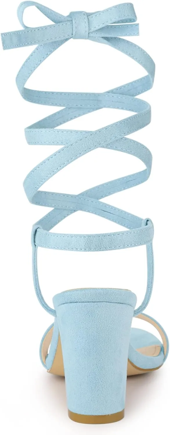 Allegra K Women's Lace Up Chunky Heels Sandals