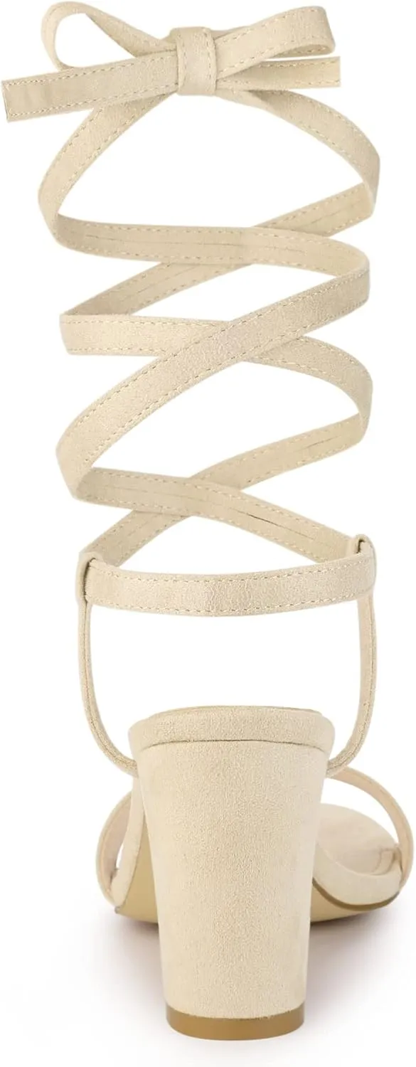 Allegra K Women's Lace Up Chunky Heels Sandals