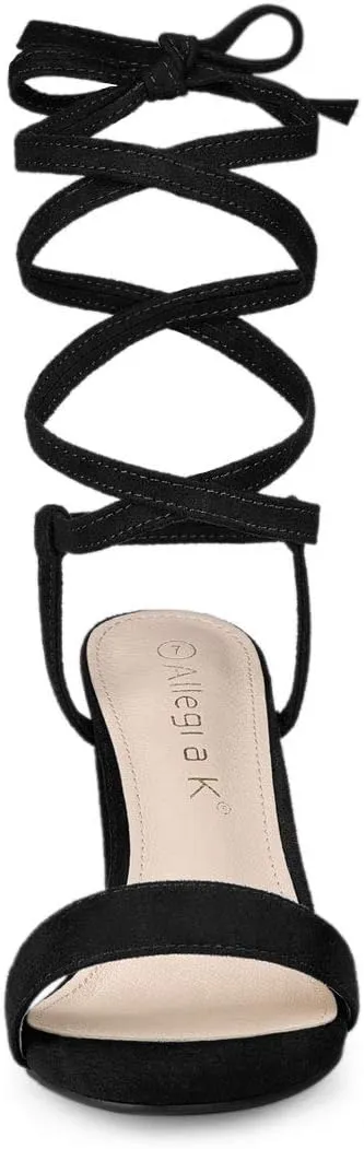 Allegra K Women's Lace Up Chunky Heels Sandals