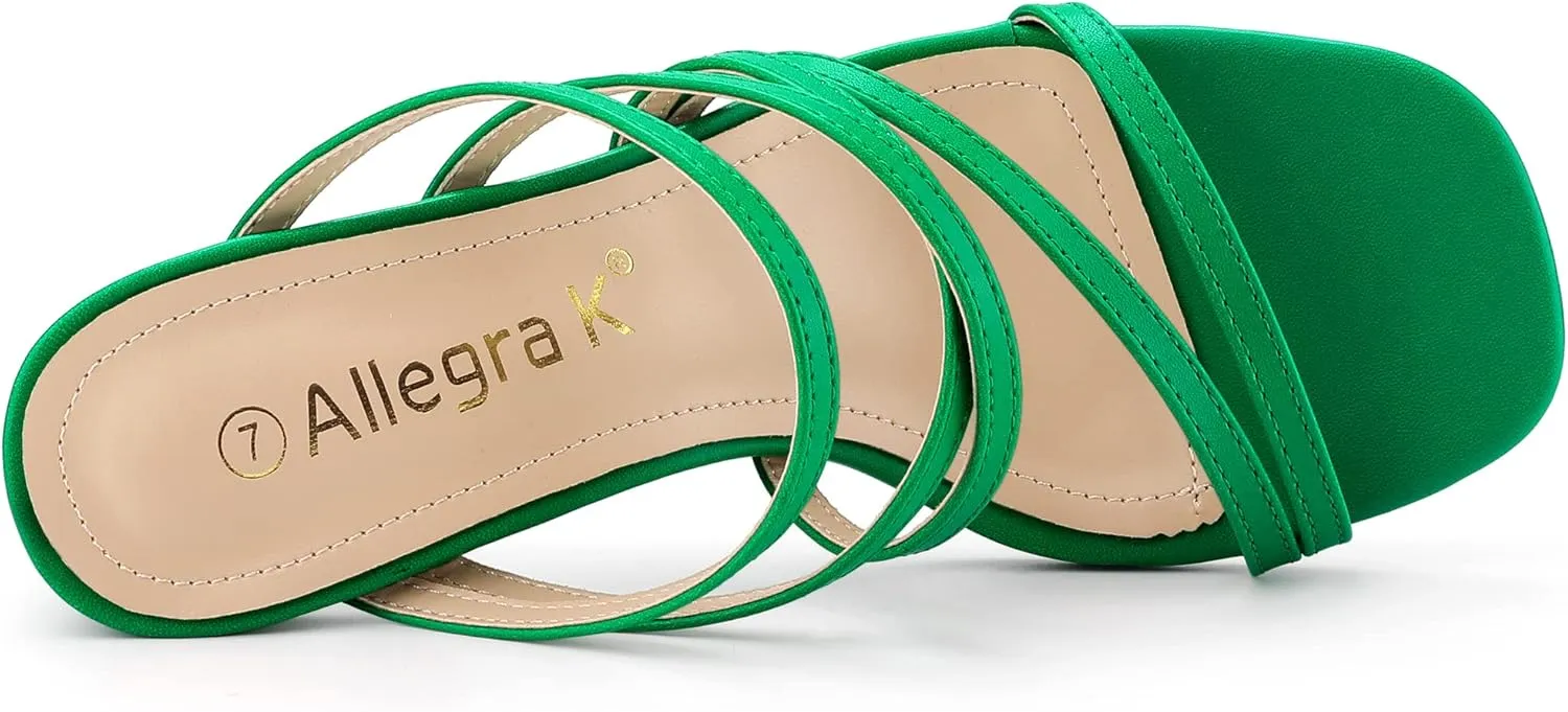 Allegra K Women's Strappy Block Heels Slide Heel Sandals