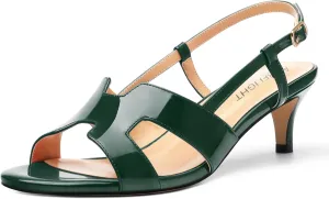 AMBELIGHT Womens Dressy Heels Buckle Dating Patent Slingback Pumps Open Toe Kitten Low Heel Heeled Sandals 2 Inch
