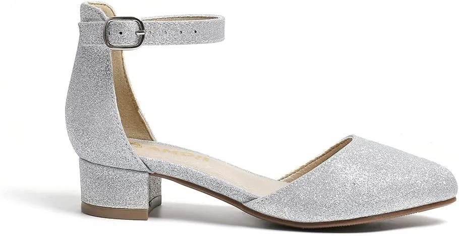 Amoji Girls High Heels Kid Ankle Strap Dress Shoes Wedding Party for Little Kid Big Kid 412