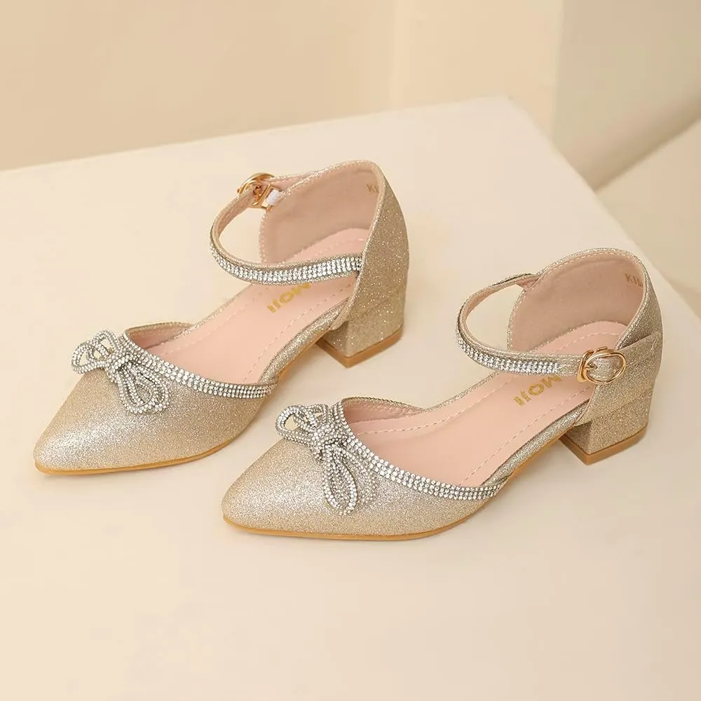 Amoji Girls High Heels Kid Ankle Strap Dress Shoes Wedding Party for Little Kid Big Kid 412