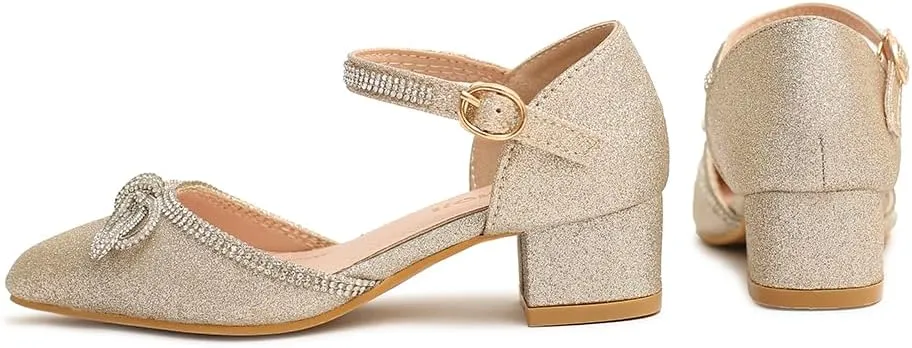 Amoji Girls High Heels Kid Ankle Strap Dress Shoes Wedding Party for Little Kid Big Kid 412