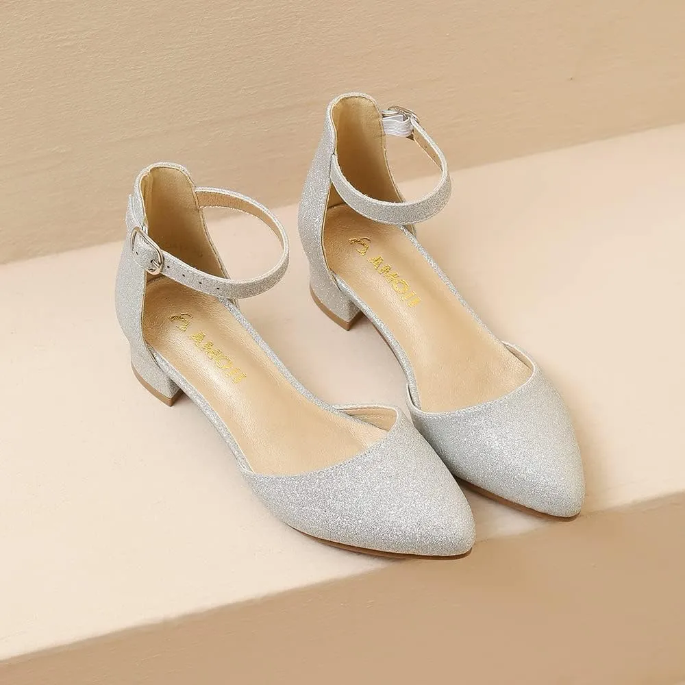 Amoji Girls High Heels Kid Ankle Strap Dress Shoes Wedding Party for Little Kid Big Kid 412