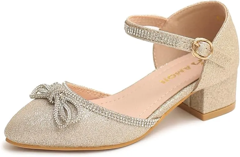Amoji Girls High Heels Kid Ankle Strap Dress Shoes Wedding Party for Little Kid Big Kid 412