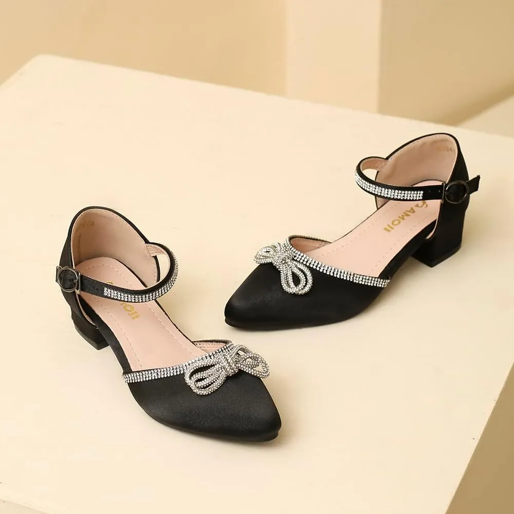 Amoji Girls High Heels Kid Ankle Strap Dress Shoes Wedding Party for Little Kid Big Kid 412