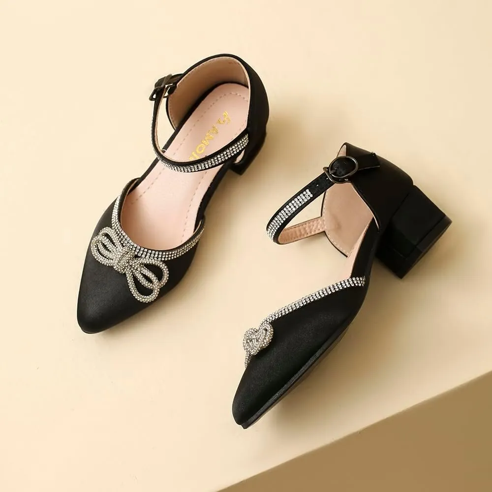 Amoji Girls High Heels Kid Ankle Strap Dress Shoes Wedding Party for Little Kid Big Kid 412