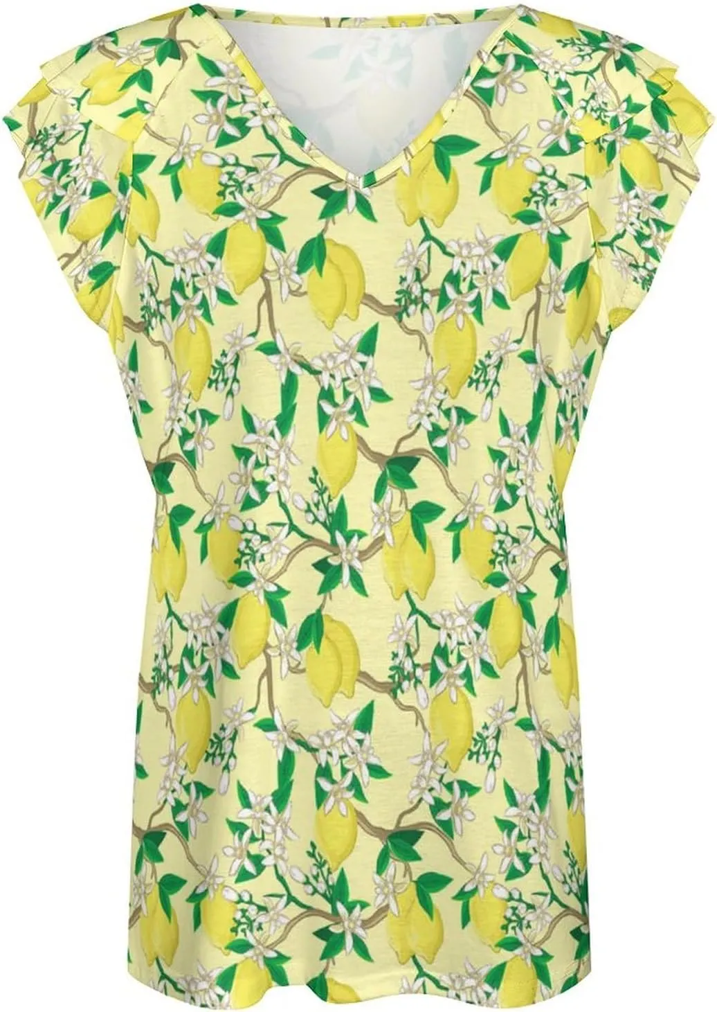 AMRANDOM Women's Casual Floral Print V Neck Ruffle Short Sleeve Summer Shirts Tops Loose Blouses