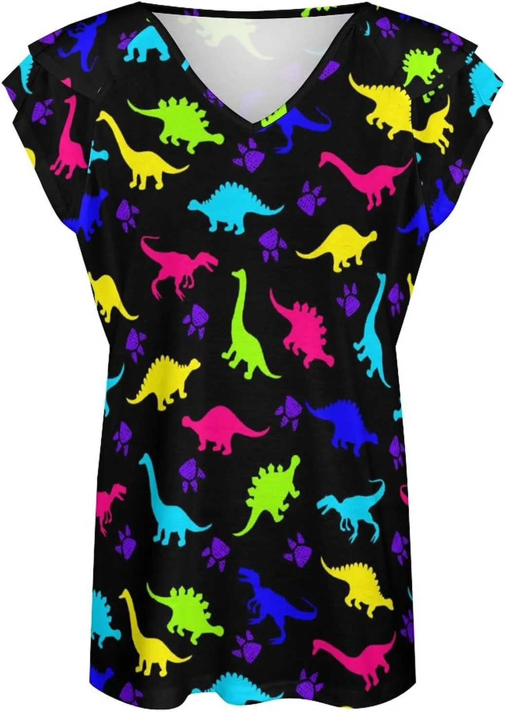 AMRANDOM Women's Casual Floral Print V Neck Ruffle Short Sleeve Summer Shirts Tops Loose Blouses