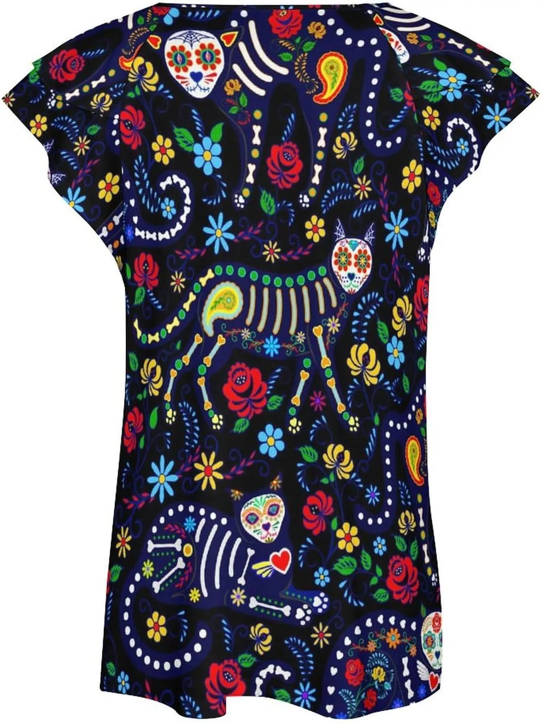AMRANDOM Women's Casual Floral Print V Neck Ruffle Short Sleeve Summer Shirts Tops Loose Blouses