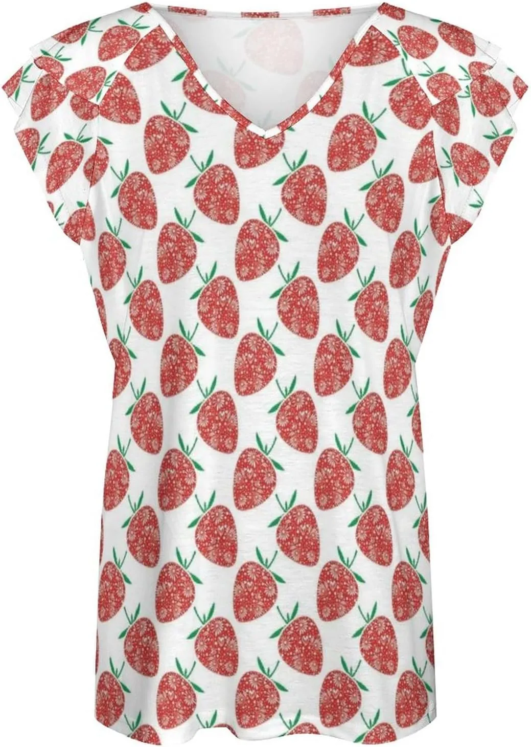 AMRANDOM Women's Casual Floral Print V Neck Ruffle Short Sleeve Summer Shirts Tops Loose Blouses
