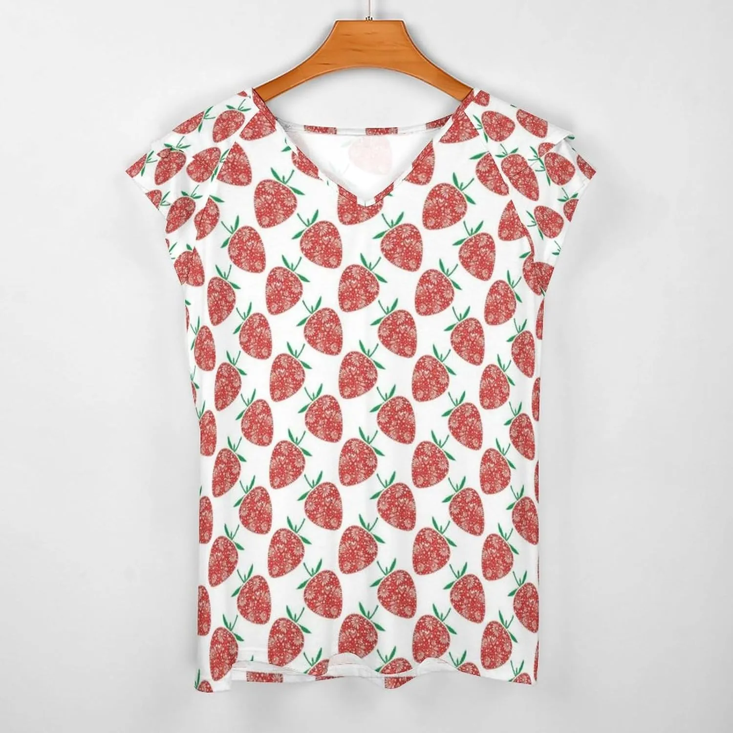 AMRANDOM Women's Casual Floral Print V Neck Ruffle Short Sleeve Summer Shirts Tops Loose Blouses