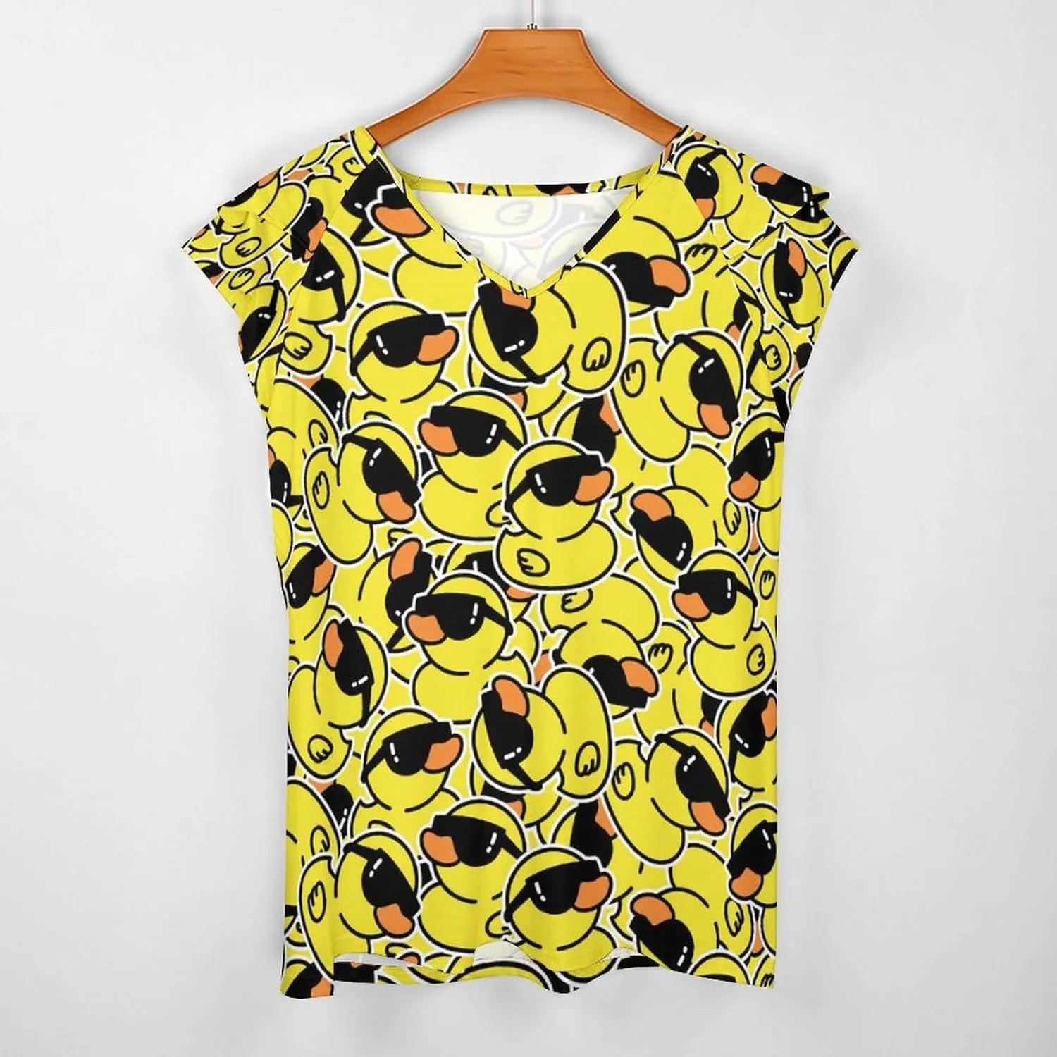 AMRANDOM Women's Casual Floral Print V Neck Ruffle Short Sleeve Summer Shirts Tops Loose Blouses